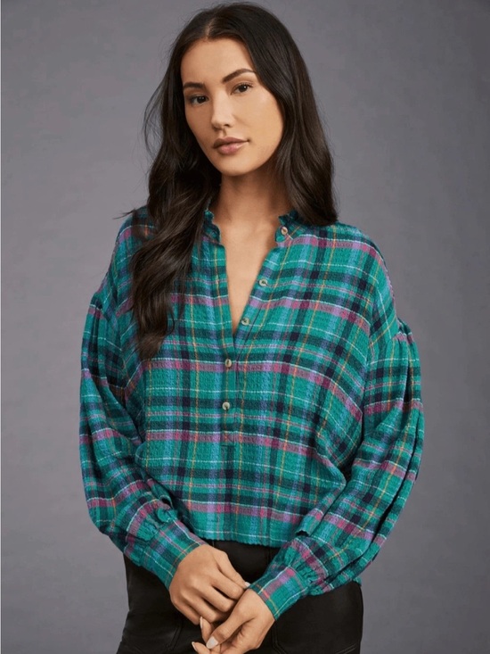 Pilcro Tops - Pilcro Anthropologie Plaid Frayed Gauze Peasant Blouse Top Women’s M Boho
